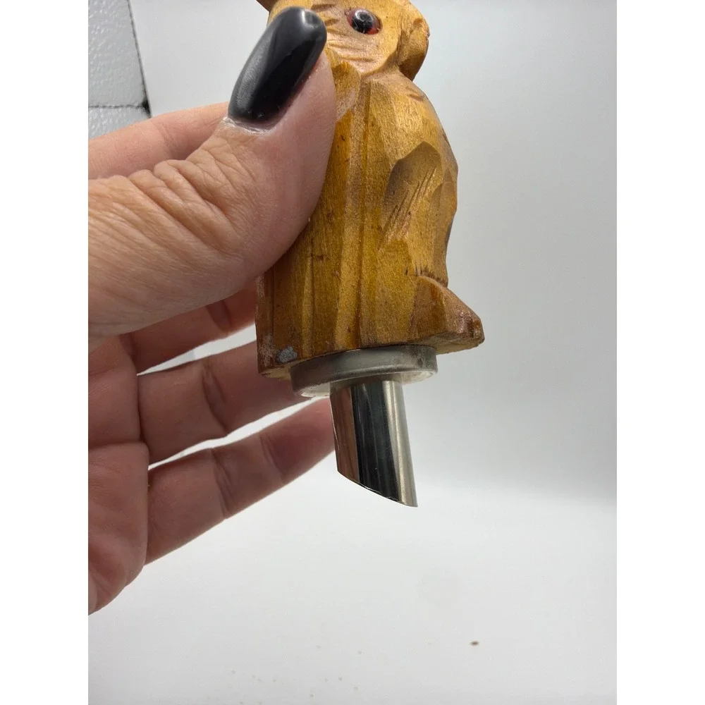Vintage Hand Carved Wood Dog Bottle Stopper Set with Stand Scottie Folk Art